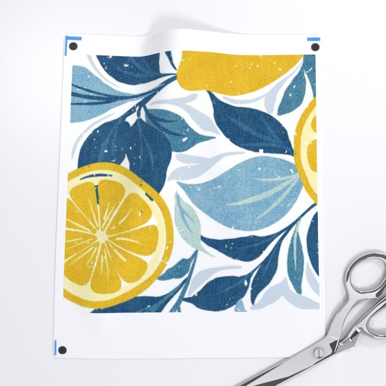 Citrus Mediterranean Summer Lemon Kitchen Fruit Distressed Faux Tile Texture Garden Trees Spring Italy Modern Farmhouse Classic Traditional Custom Printed Fabric by Spoonflower Various Fabrics by the Yard or Fat Quarter